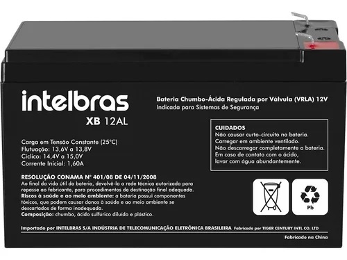 Bateria 12v 6A - F1 - XB 12AL Intelbras