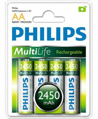 Pilas recargables Philips AA 2450mah Nuevo. Pack de 4 unidades.