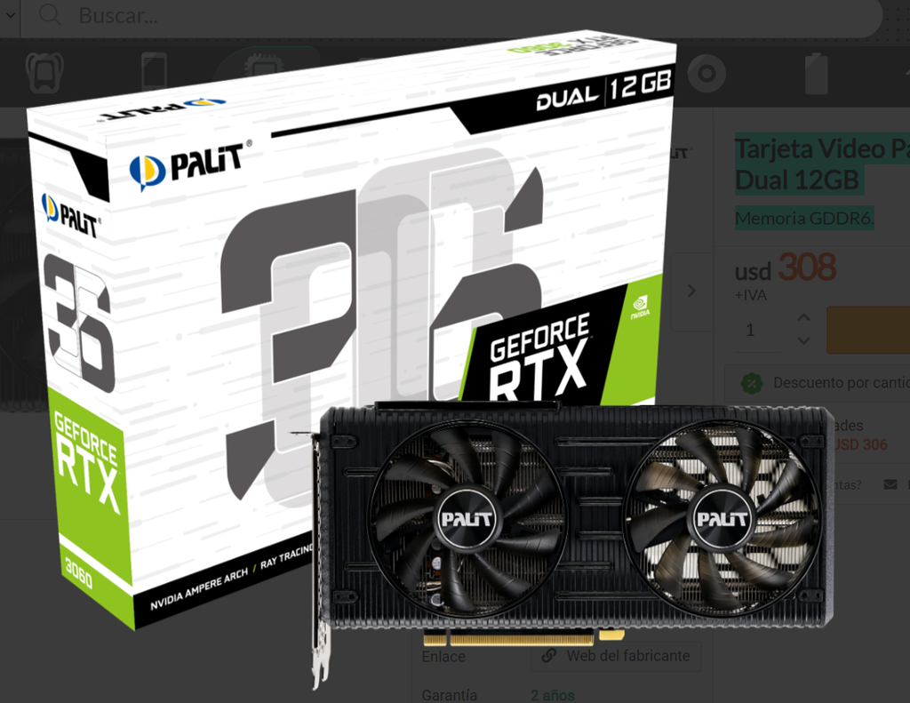 Tarjeta Video Palit RTX 3050 StormX 6GB (copia)