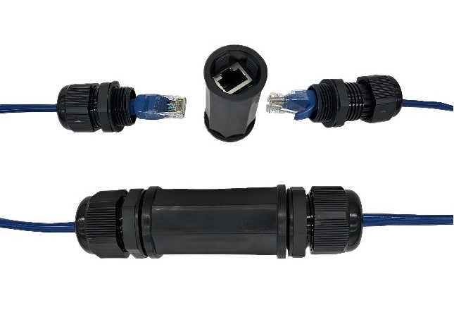 Conector NRG + cupla RJ45 H/H-EMPALME AEREO RJ45 hembra/hembra exterior