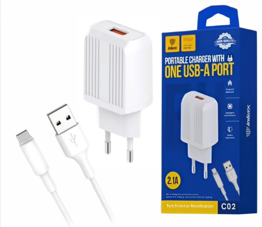 Cargador Inkax USB-A 2.1a + Cable USB-C