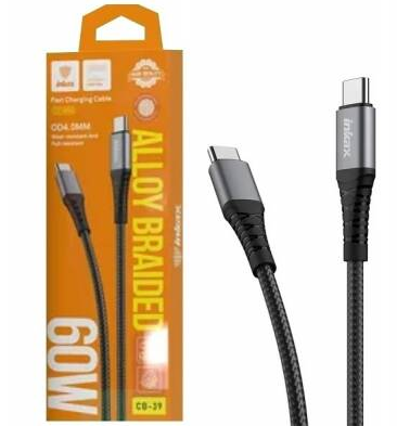 Cable Inkax USB-C 60w 1m negro Carga rápida y transferencia de datos
