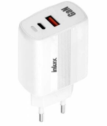 Cargador Inkax USB-A+USB-C GaN 45W blanco