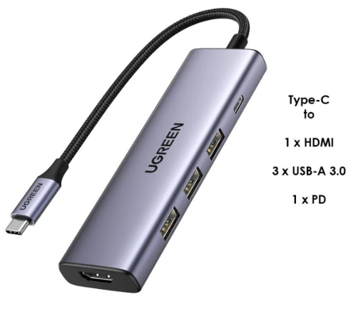 Hub Ugreen Usbc Hdmi 4k 5 En 1 Con 3 Usb3.0 + UsbC
