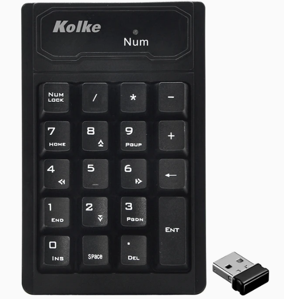 Teclado Numérico KOLKE Inalámbrico Portátil 19 Teclas Receptor USB